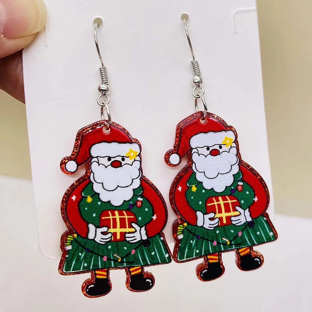 New Christmas Earrings Christmas Socks Hats Snowman Cute Cat Acrylic Earrings for Women Jewelry Gift Wholesale