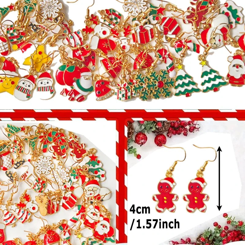 50PCS Christmas Cartoon Series Earrings, Made of Alloy with Drip Glaze Technique, Are Perfect for Christmas Surprise Gifts