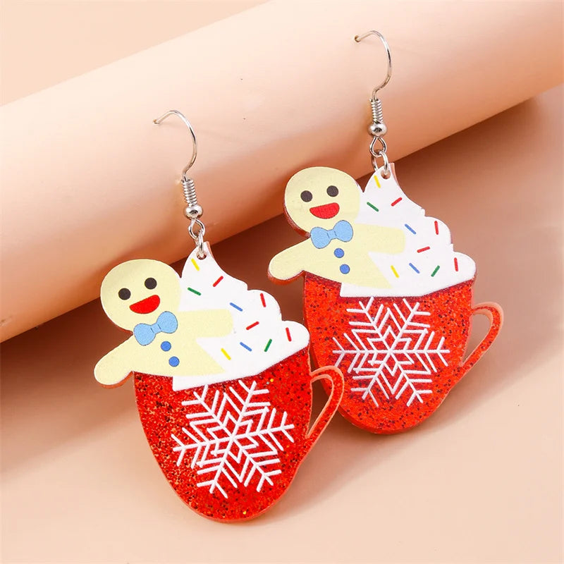 Aihua Cute Christmas Earrings For Women Xmas Festive Christmas Tree Santa Deer Sock Gingerbread Man Earrings Happy New Year Gift