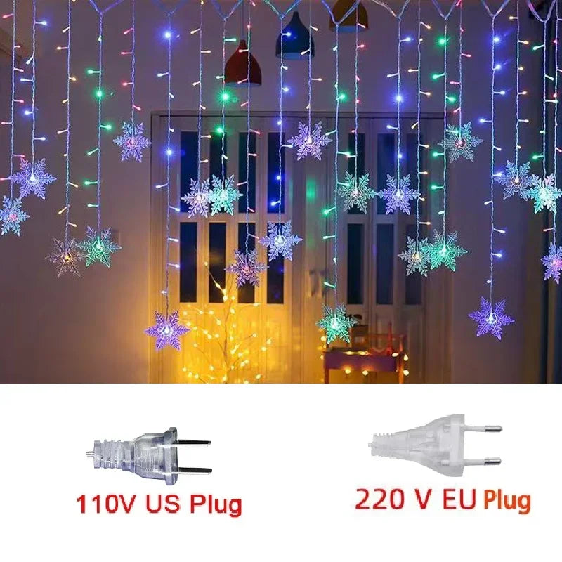 110V 220V Snowflakes  Curtain Garland on The Window Fairy Lights New Year Garland Festoon Led Lights String Christmas Decor