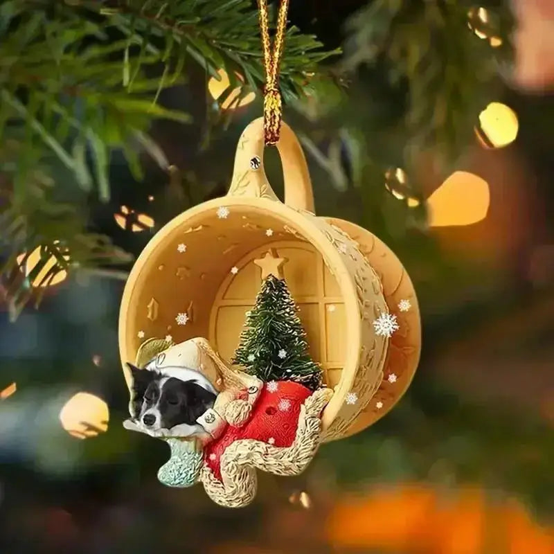 Christmas Tree Pendant Dog Animal Drop Ornament In Snow Pocket Hanging New Year Festive Party Supplies Room Decoration Xmas Gift