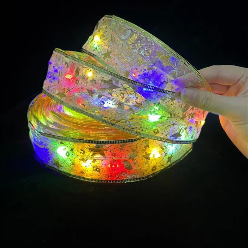 1-10M Christmas Ribbon Fairy Light Decoration For Home 2025 DIY Bows String Light Tree Ornaments Xmas Decor New Year 2026