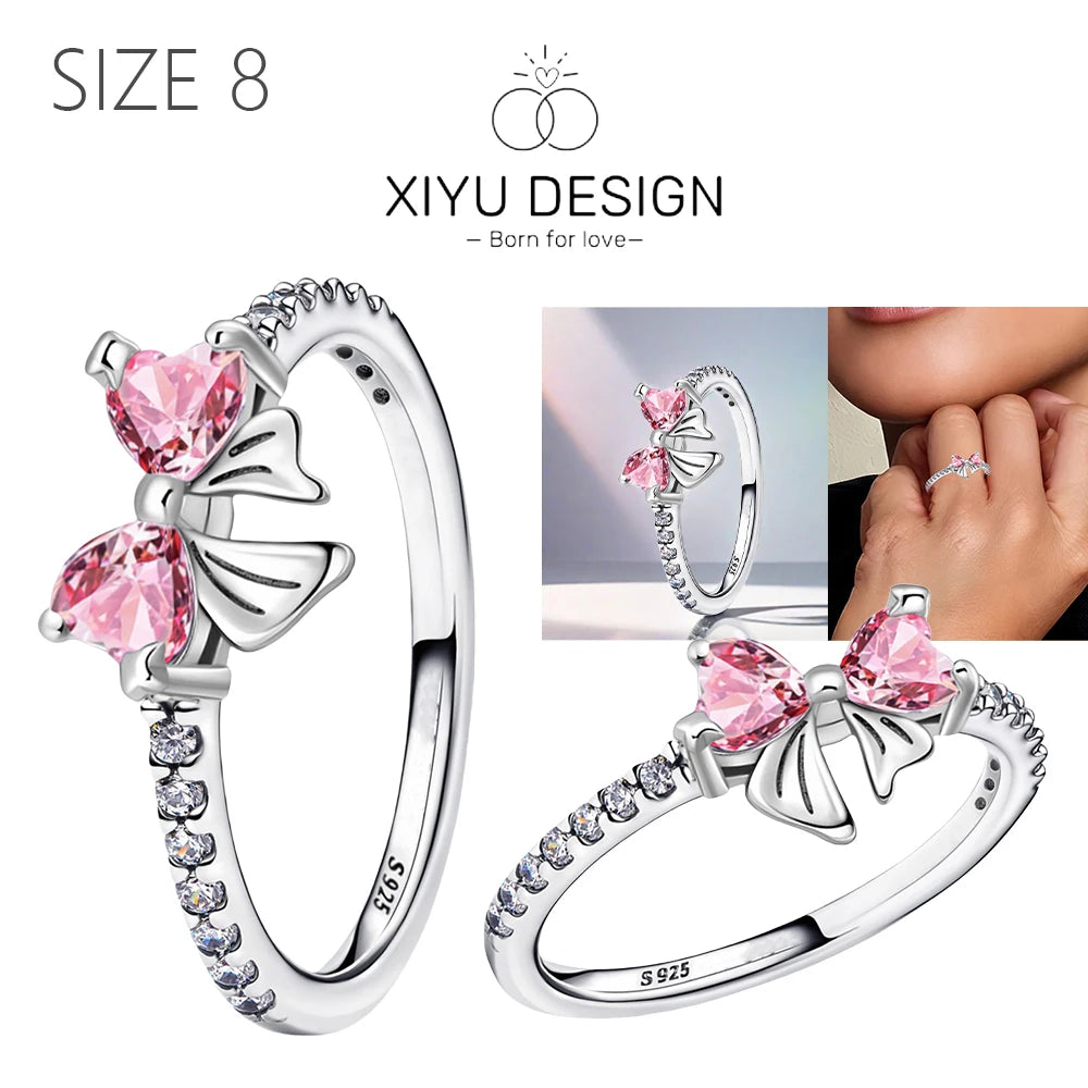 Christmas Bow Jewelry Set 925 Sterling Silver Fashion Earring Necklace Ring Bracelet Tie Set Original Women Fine Festival Gift