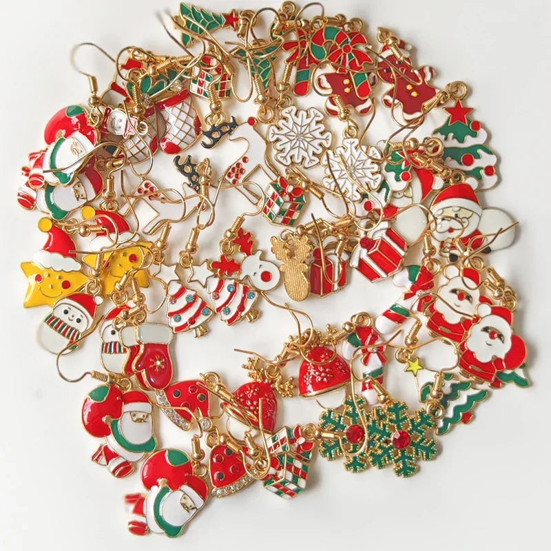 50PCS Christmas Cartoon Series Earrings, Made of Alloy with Drip Glaze Technique, Are Perfect for Christmas Surprise Gifts