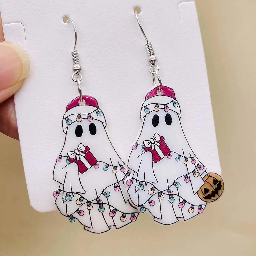 New Christmas Earrings Christmas Socks Hats Snowman Cute Cat Acrylic Earrings for Women Jewelry Gift Wholesale