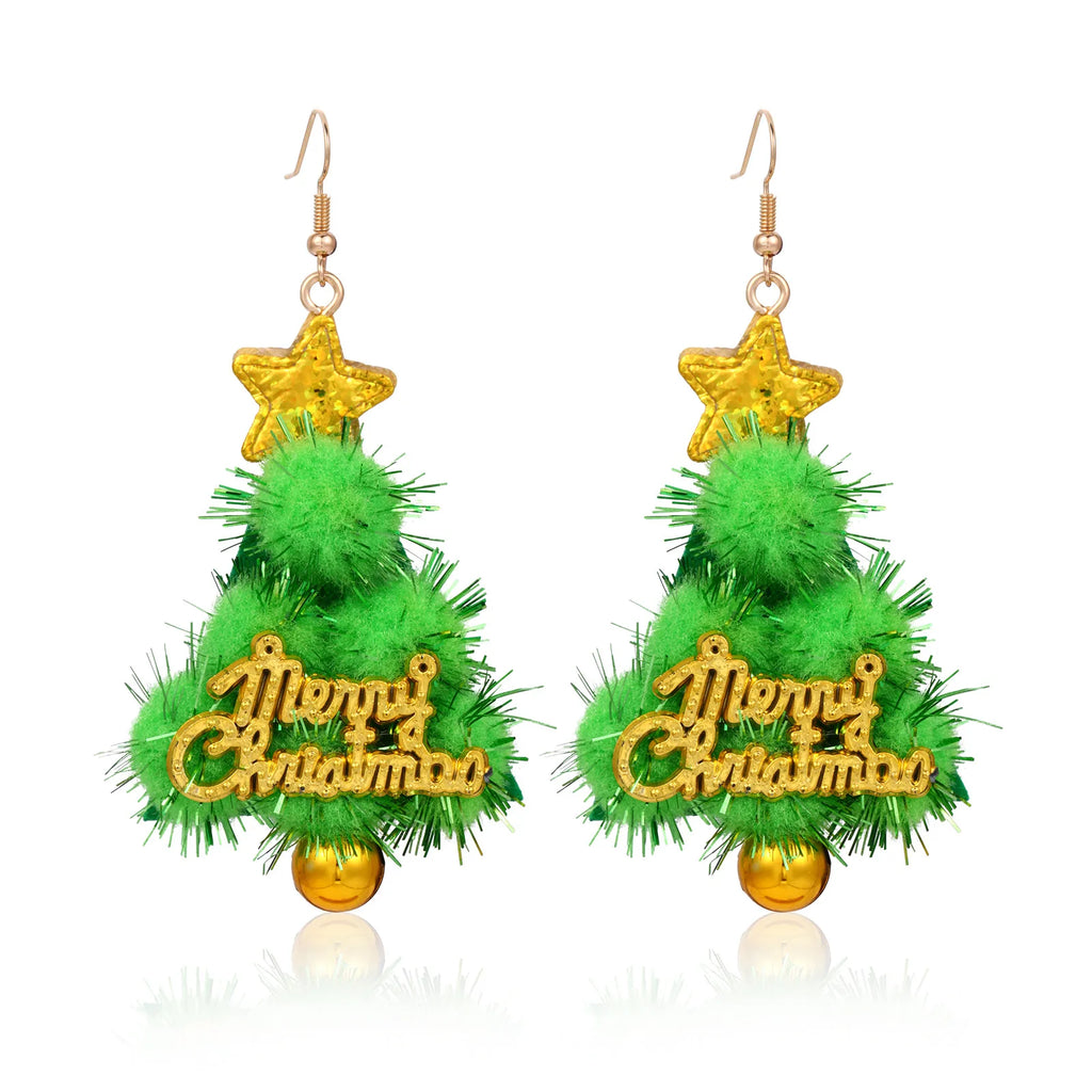 Beautiful European and American New Christmas Earrings Female Creative Fashion Drip Oil Christmas Tree Grass Ring Bell Earrings