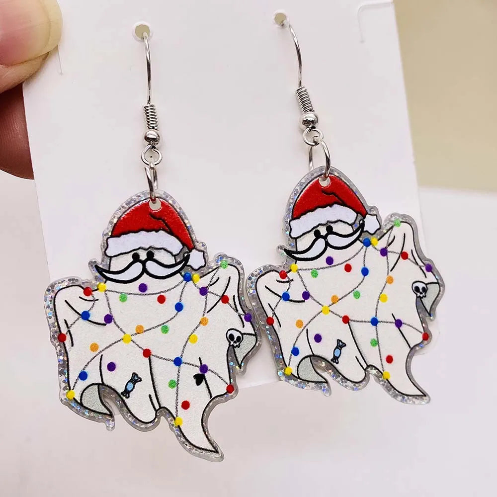 New Christmas Earrings Christmas Socks Hats Snowman Cute Cat Acrylic Earrings for Women Jewelry Gift Wholesale