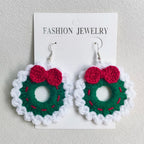 Crochet Fashion Merry Christmas Wreath Circle Hoop Earrings for Women Girls New Year Party Festival Jewelry Gifts