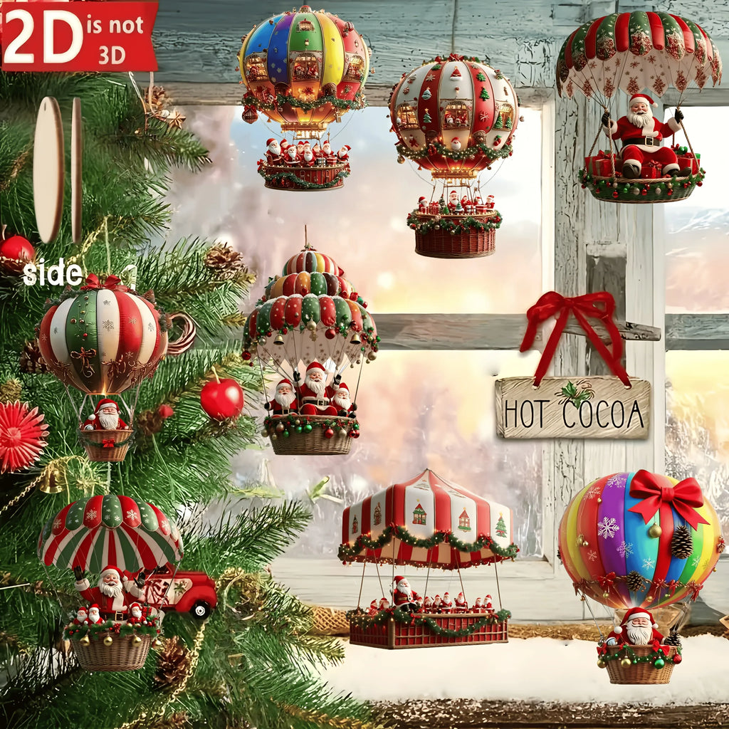 10Pcs Christmas2025 2D New Christmas Hot Air Balloon Santa Acrylic Hanging Decor Bedroom  Living Room Wall Home Decoration 2026