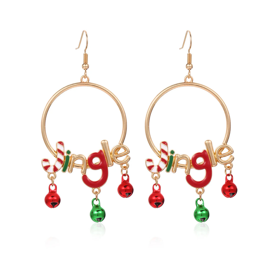 Beautiful European and American New Christmas Earrings Female Creative Fashion Drip Oil Christmas Tree Grass Ring Bell Earrings
