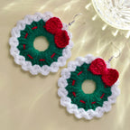 Crochet Fashion Merry Christmas Wreath Circle Hoop Earrings for Women Girls New Year Party Festival Jewelry Gifts