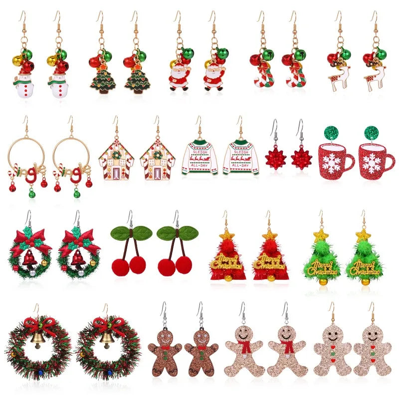 Beautiful European and American New Christmas Earrings Female Creative Fashion Drip Oil Christmas Tree Grass Ring Bell Earrings